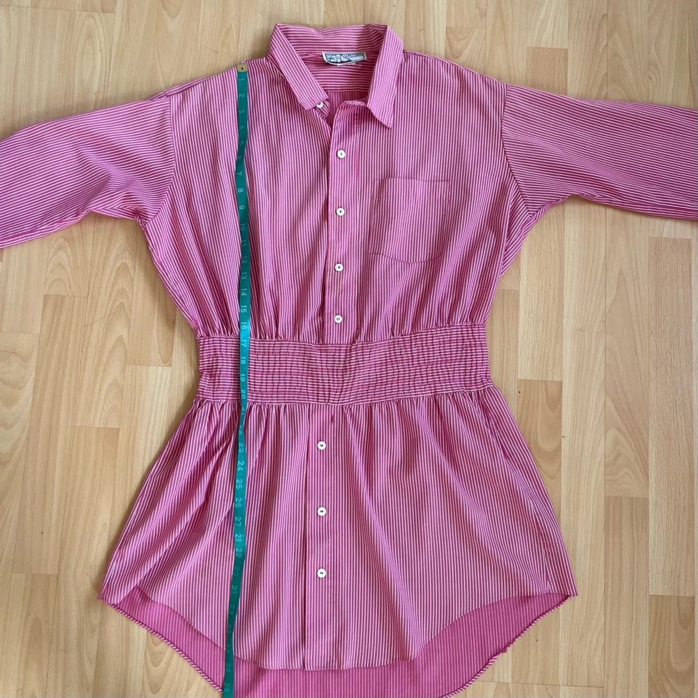Vintage Oversized Striped Button Down Top Shirt Dress Nautical red pink white - Picture 8 of 10